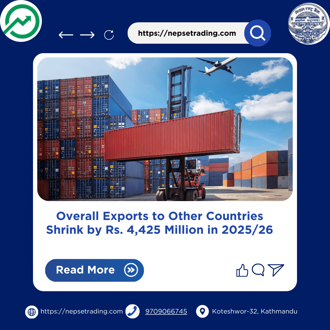 Overall Exports to Other Countries Shrink by Rs. 4,425 Million in 2025/26