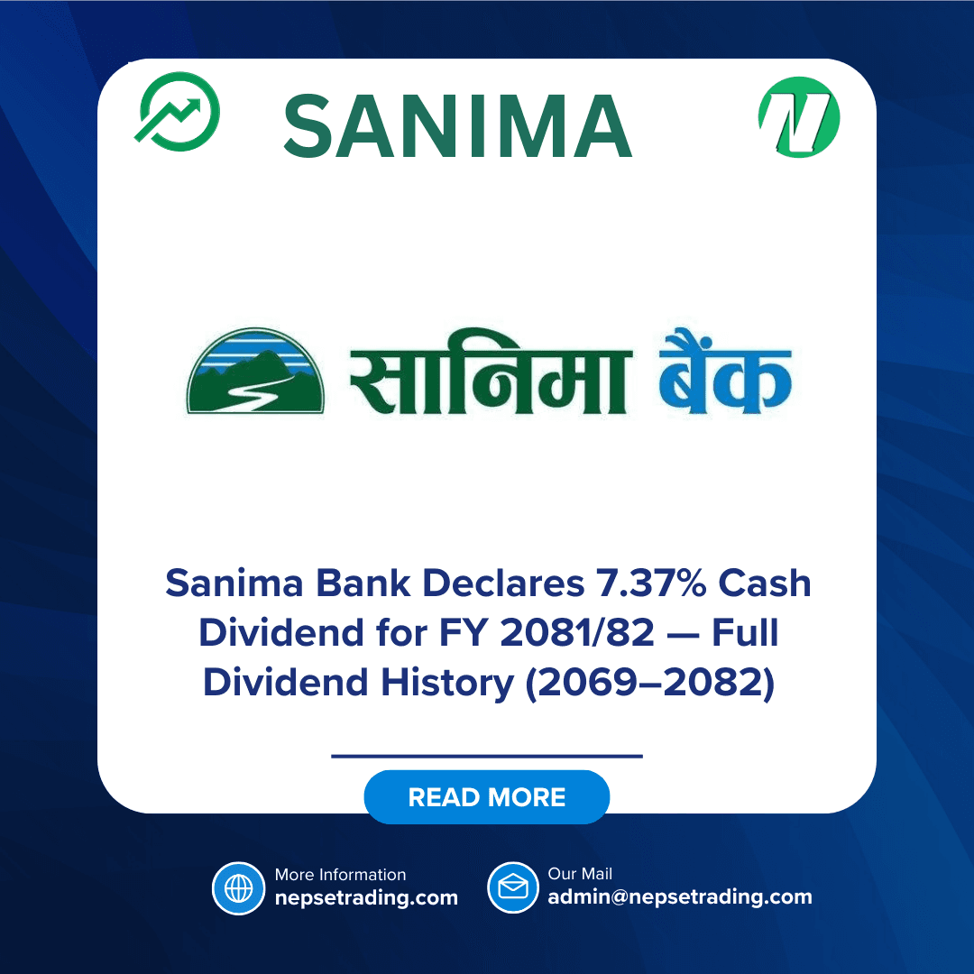 Sanima Bank Declares 7.37% Cash Dividend for FY 2081/82 — Full Dividend History (2069–2082)